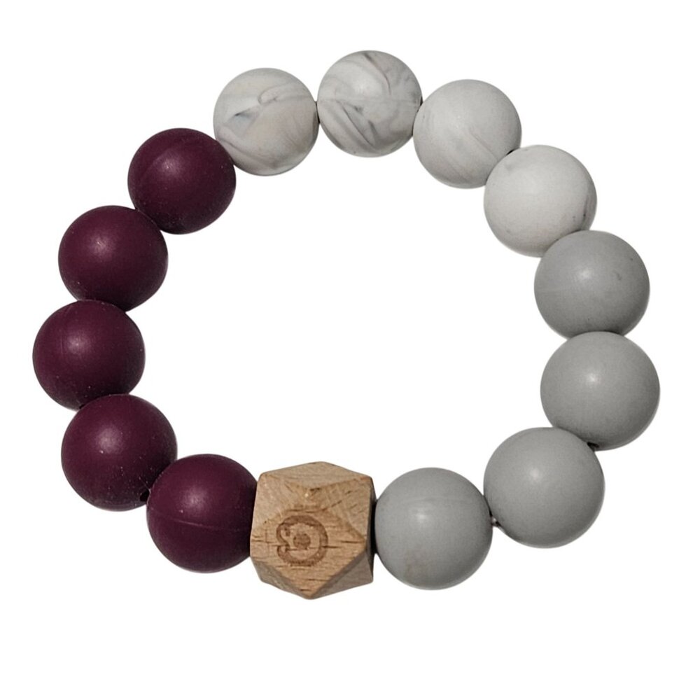 Southwestern Silicone Wood Beaded Bracelet Plum Gray Beads Fashion Jewelry Women